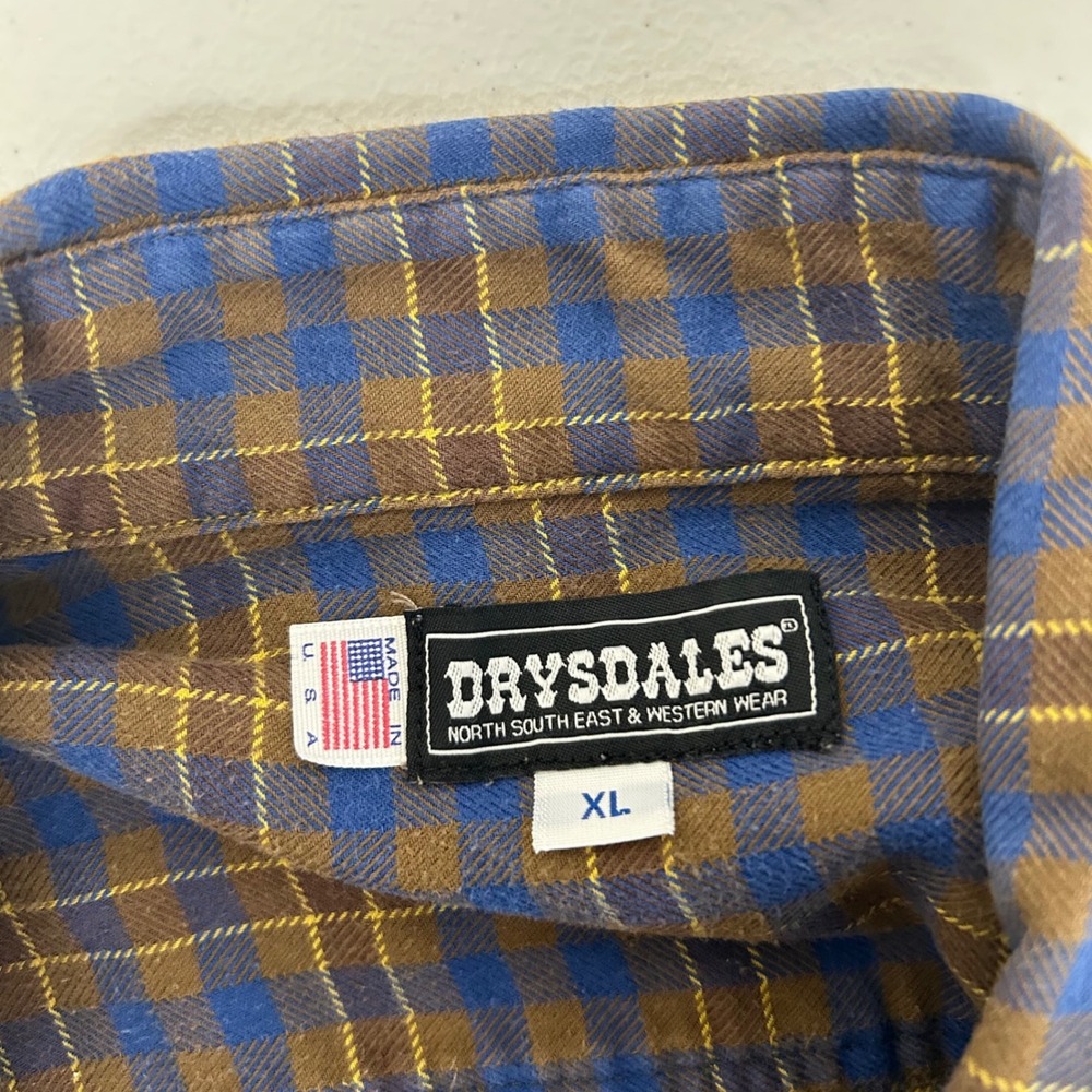 Drysdales Button Down Shirt Mens XL Blue Brown Plaid Long Sleeve USA Made - Picture 3 of 8
